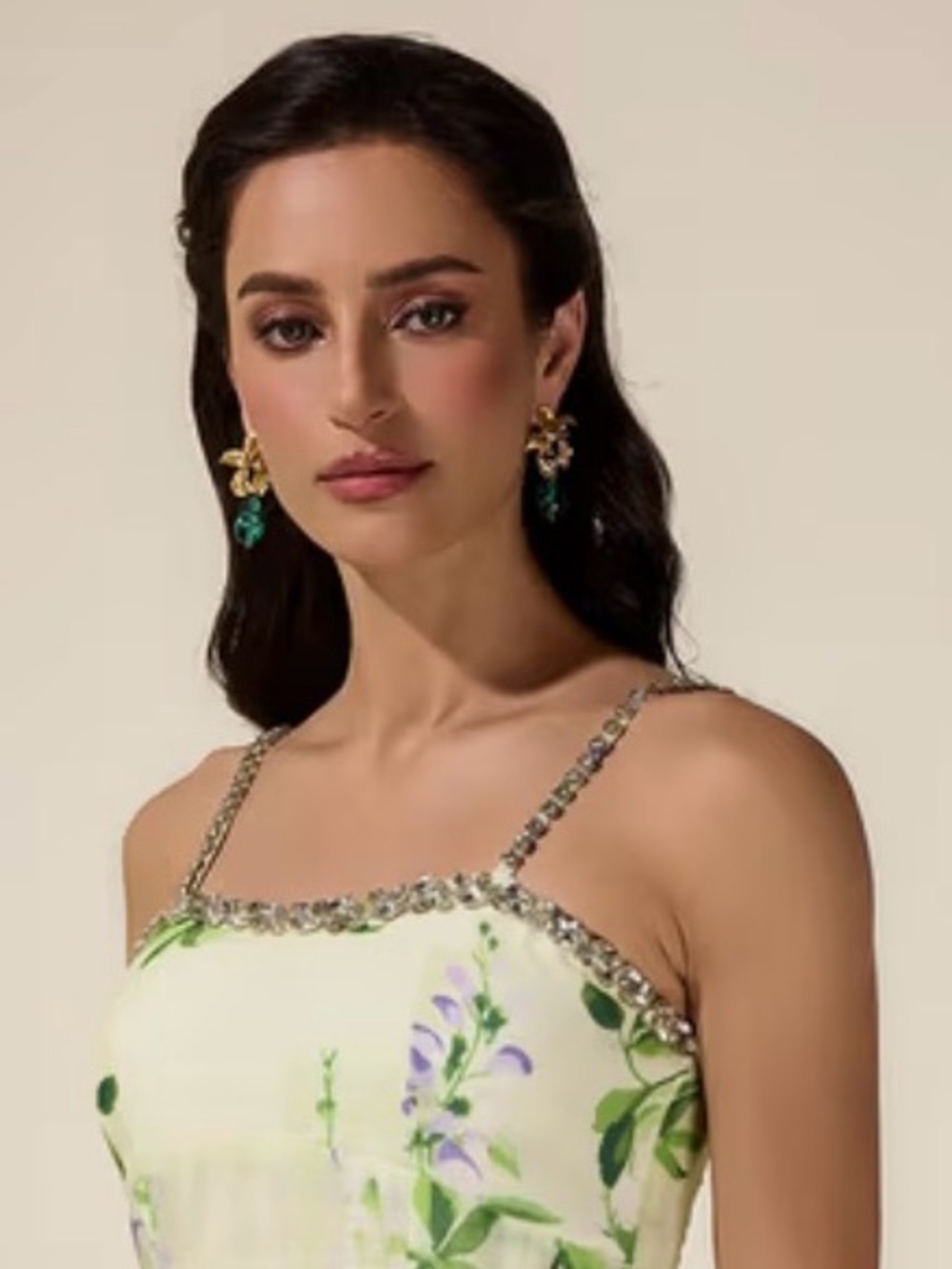 Floral Rhinestone Smocking Midi Dress - Picture 2 of 15